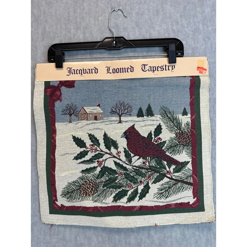 VTG Jacquard Loomed‎ Tapestry Cardinal Winter Scene 18 Inch Pillow Form Craft